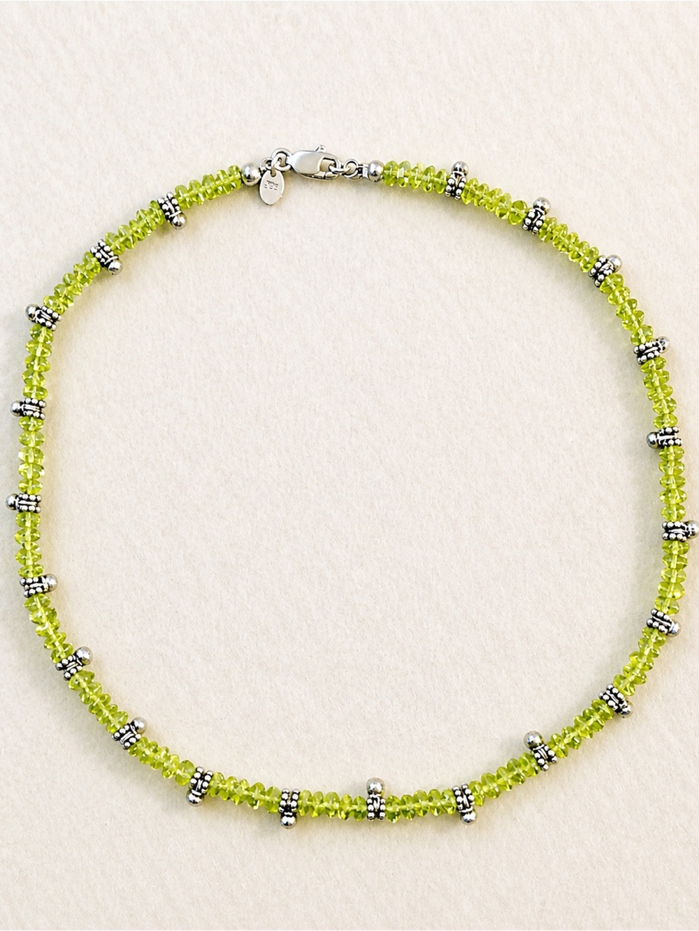 Sterling Silver Peridot Gemstone Beaded Necklace – Dainty Boho Minimalist